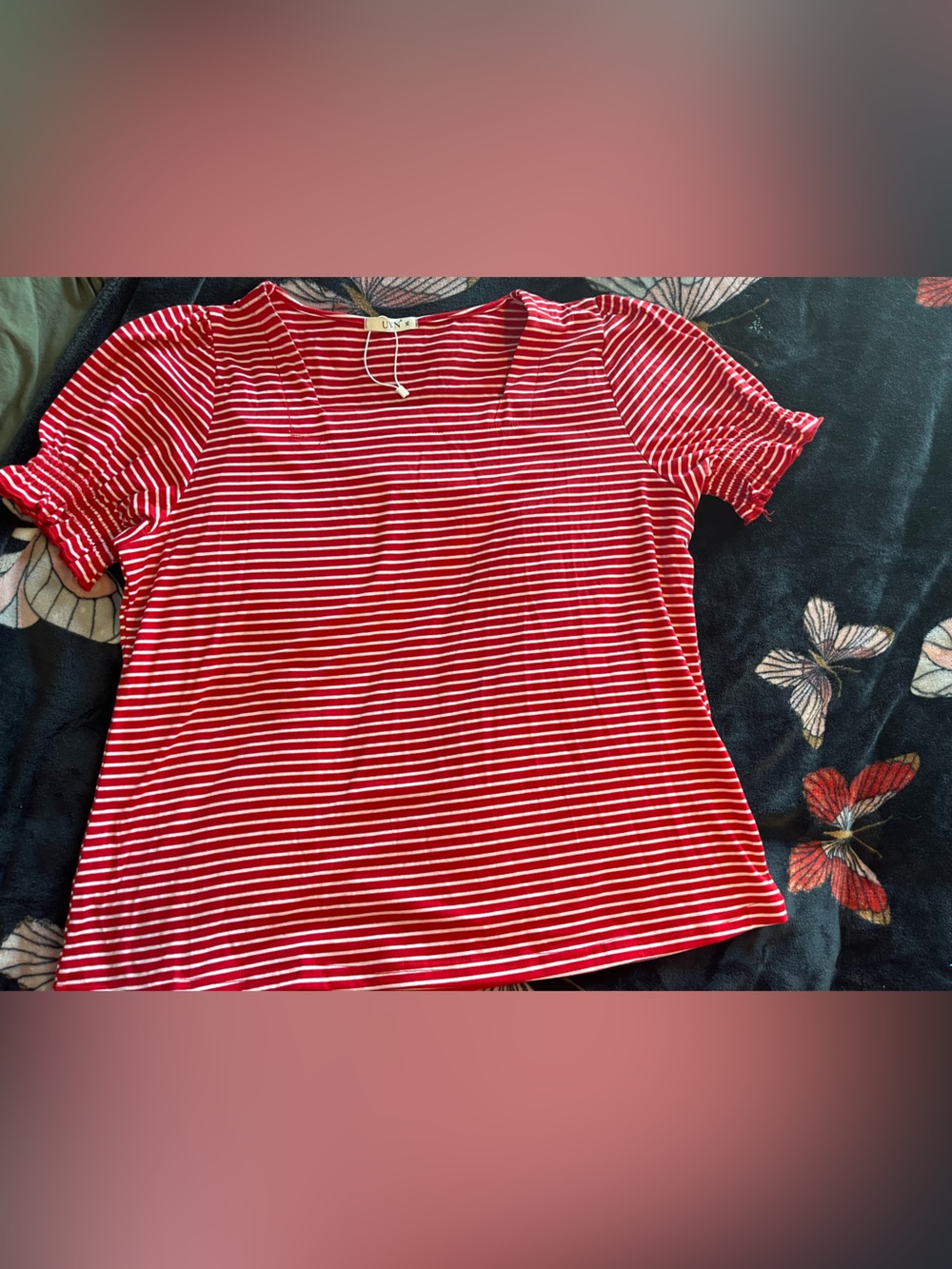 UNIQLO Red & White Striped Short Sleeve Tee